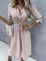 Fashion Lace-Up Waist Sleeve Dress-Pink-3