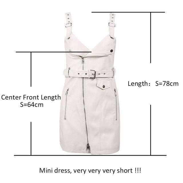 Fashion PU leather women dress V neck mini bodycon sexy-Creamy white-5