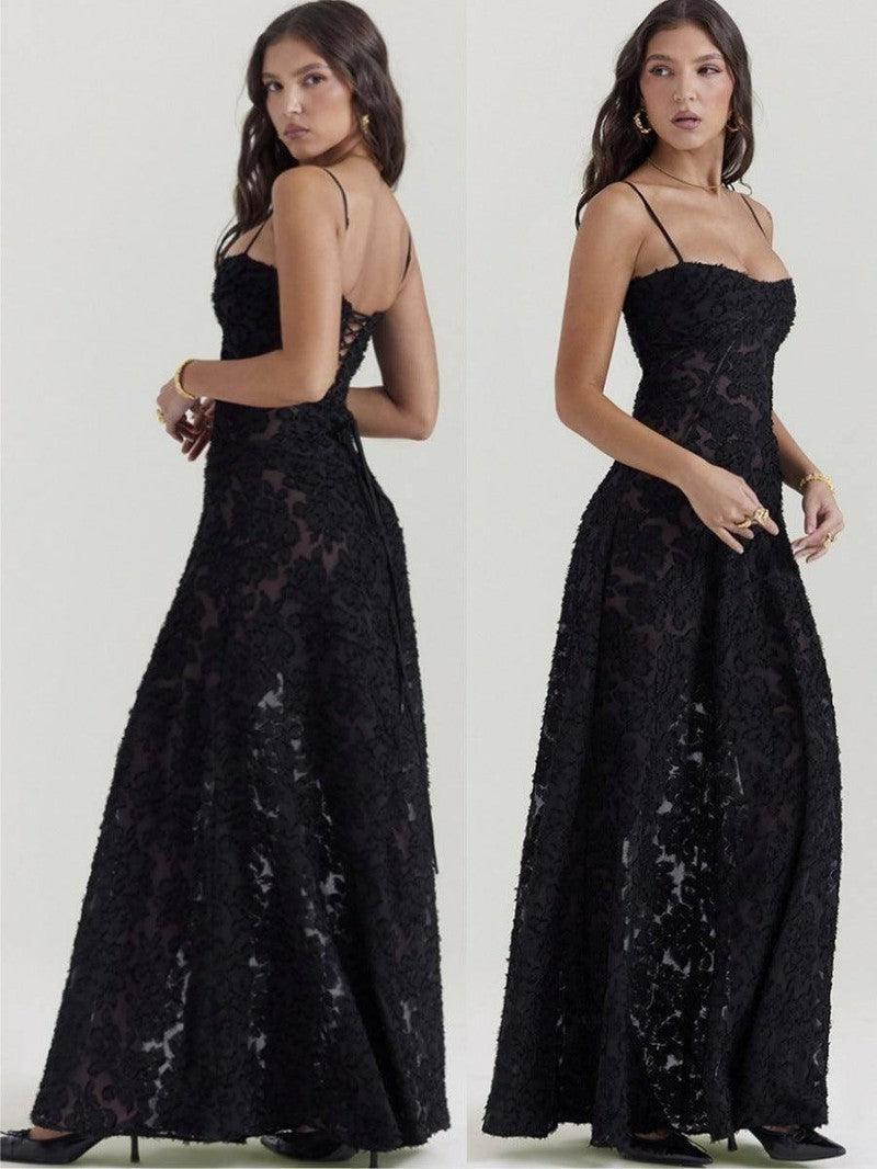 Elegant Black Long Lace Dress for Summer-10