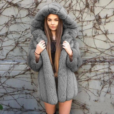 Fashion Temperament Faux Fur Coat Women's Mid-length-Grey-2