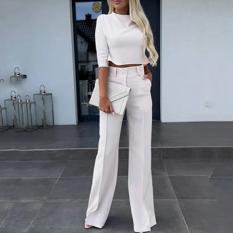 Fashion Tops High Waist Wide Leg-White-11