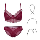 Fashion Women Bra And Panties Set Embroidery-Redwine-2