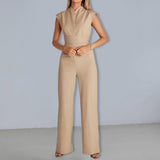 Fashion Women's New Solid Wide Leg Pants-Khaki-5