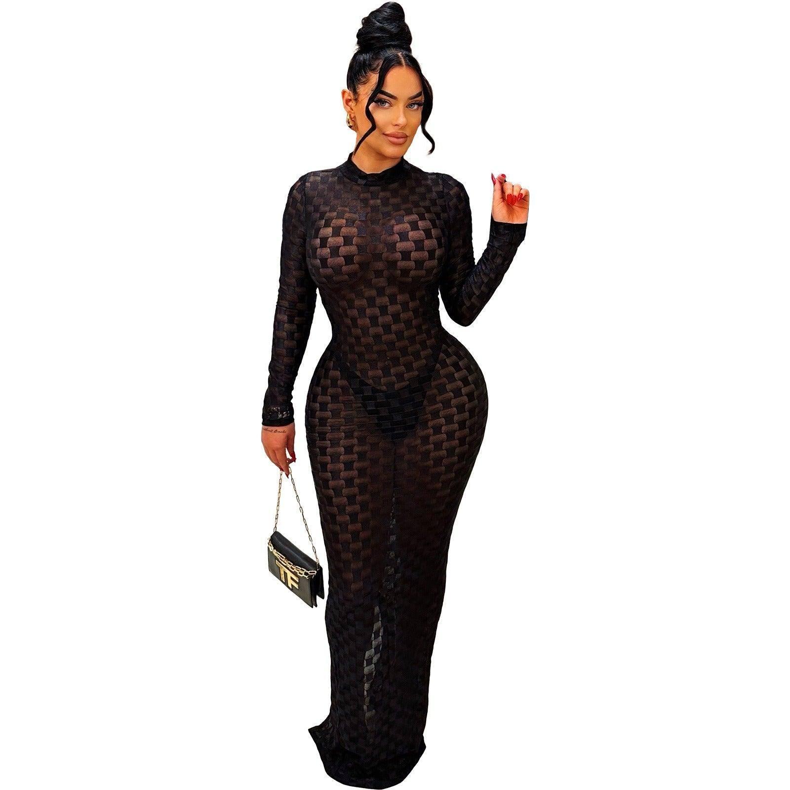 Fashionable and see-through round neck long sleeve slit-5