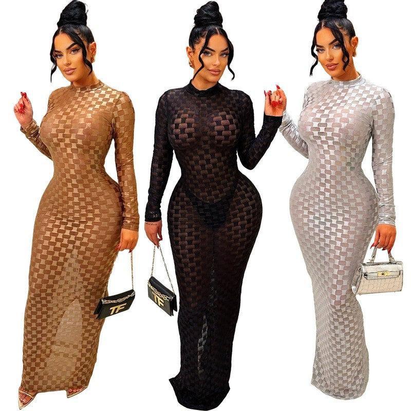 Fashionable and see-through round neck long sleeve slit-6