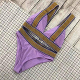 Fast Selling Sexy Triangle Color Matching High Waisted-Lightpurple-11