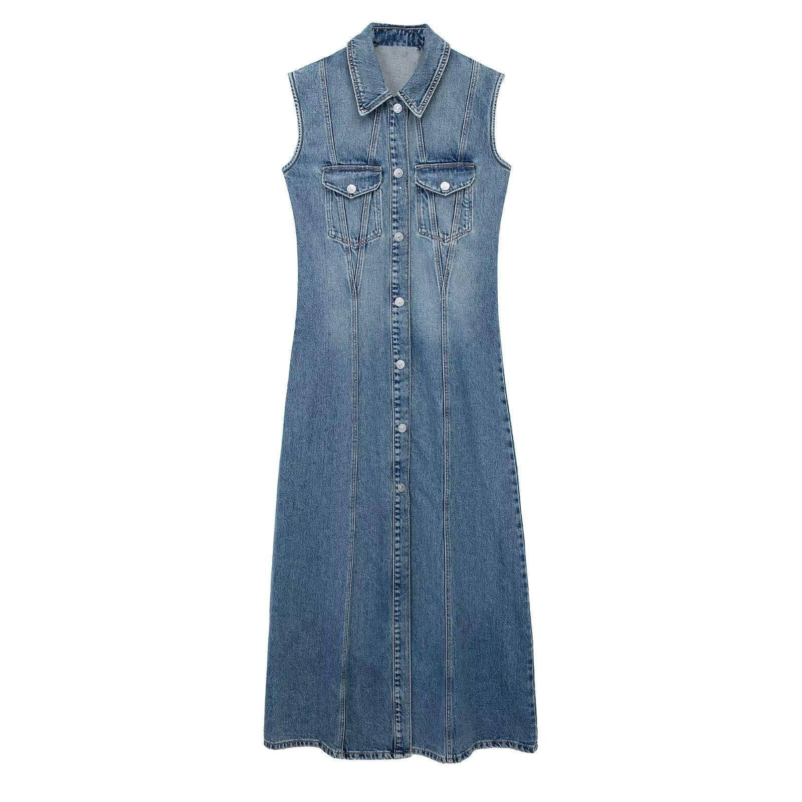 Female Sleeveless Denim Dress-1