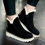 Flats Shoes Women Winter Snow Boots Warm Plush Ankle Booots-Black-2