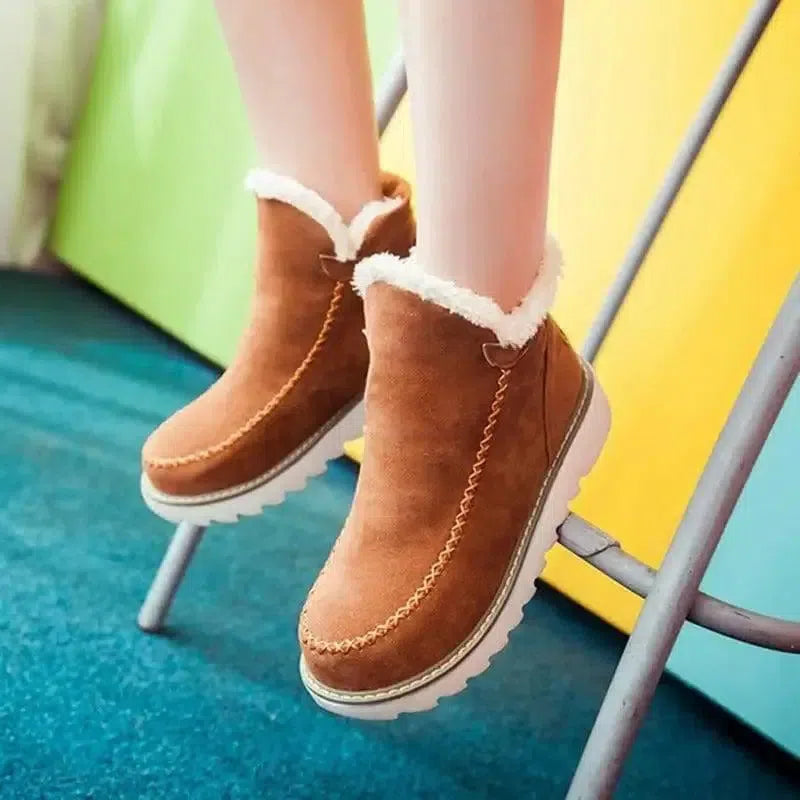 Flats Shoes Women Winter Snow Boots Warm Plush Ankle Booots-Light brown-7