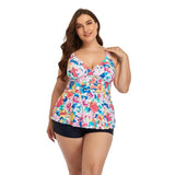 Floral Plus Size Tankini Swim Top - Trendy Beachwear-Black-1