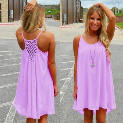 Fluorescent Chiffon Voile Beach Dress-Purple-6