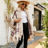 Fringe Cardigan Plaid Shawl Sweater Women's Dress-9