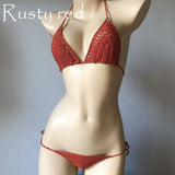 Hand-woven Hollow Bikini Women's Swimsuit-Rustyred-4