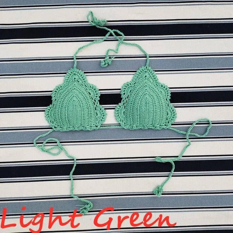 Handmade Crochet Swimsuit Bikini Swimsuit Top-LightGreen-4