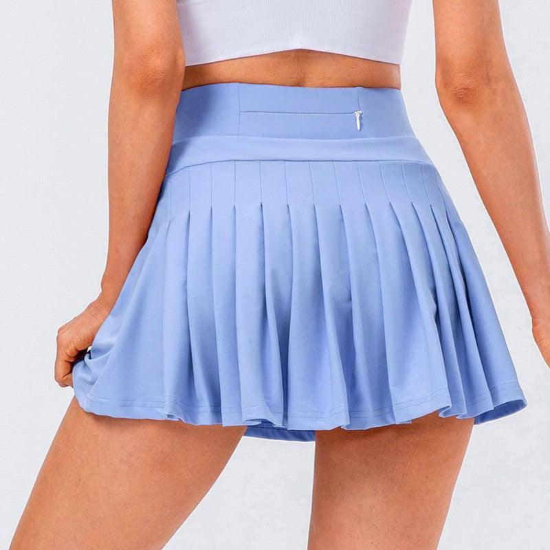 High Quality Tennis Skirt With Zipped Pocket Women Pleated Sports Skirt-Periwinkle blue-11