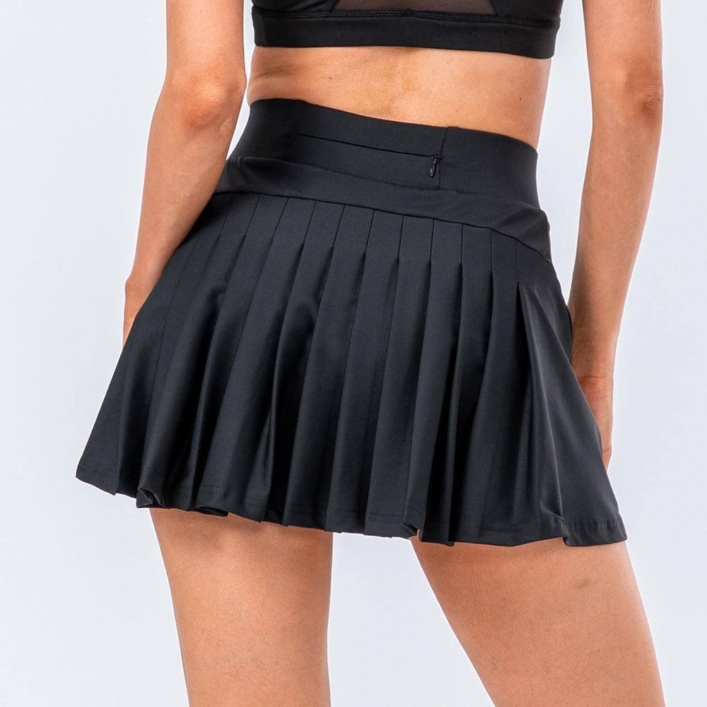 High Quality Tennis Skirt With Zipped Pocket Women Pleated-Black-6