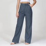 High Waist Straight Trousers With Pockets Wide Leg Casual Suit Pants For Women-Slabstone Gray-7