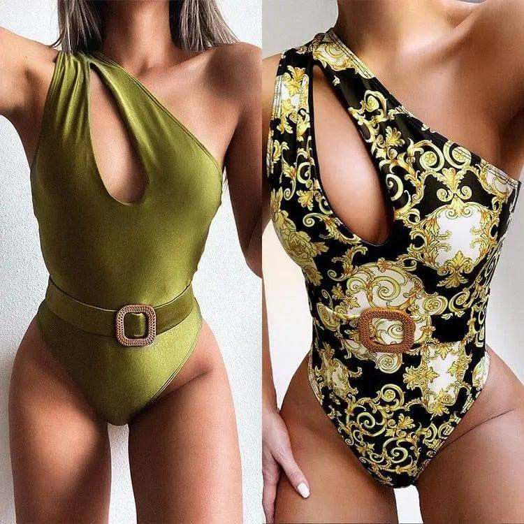 Hollow One-shoulder Bikini One-piece Swimsuit-1