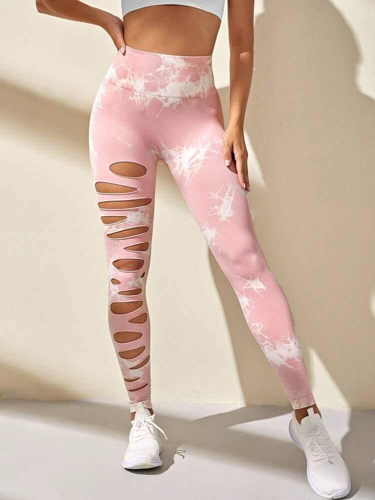 Hollow Tie-dye Yoga Pants High Waist Hip Lift Fitness Pants-8