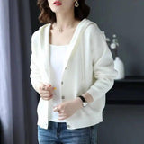 Hooded Sweater Coat Women Long Sleeve Single-breasted-1