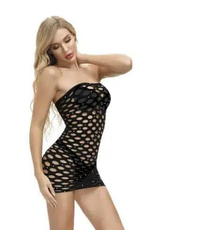 Hot Drill Lingerie Net Bag Hip Skirt Shiny Point Drill-Black-1