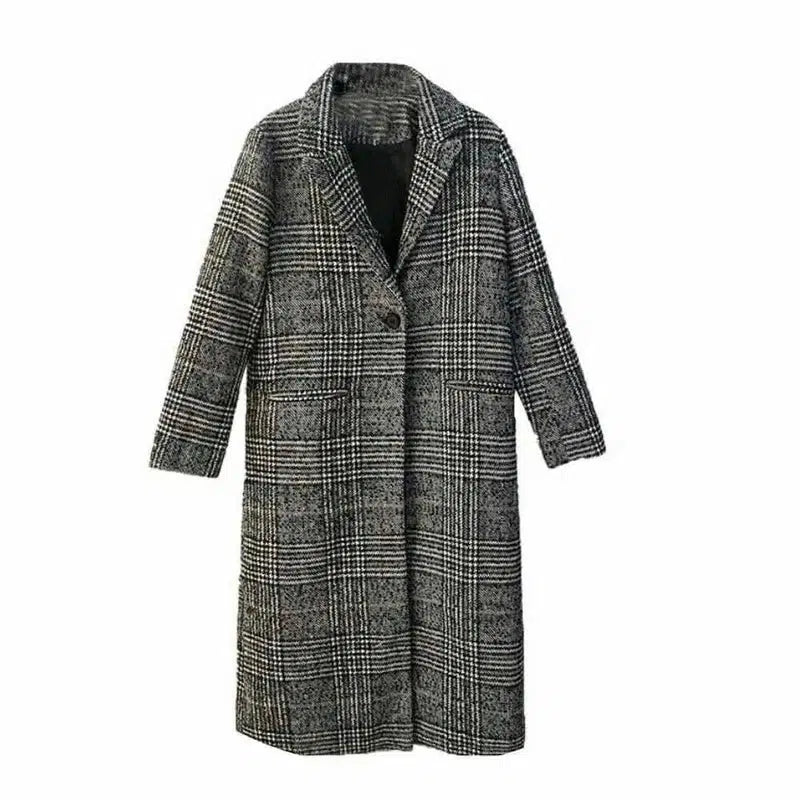 Houndstooth Mid-length Woolen Coat Thick Wool Cloth Korean-9