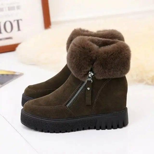 Inner Heightening Snow Boots Women Short Hairy Short Boots-Dark brown-6