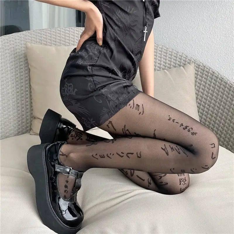 Japanese Personality Letters Dark Sexy Thin Stockings Women-1