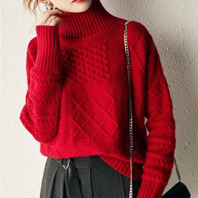 Jiugongge Knitted Bottoming Sweater Sweater Coat-Red-1