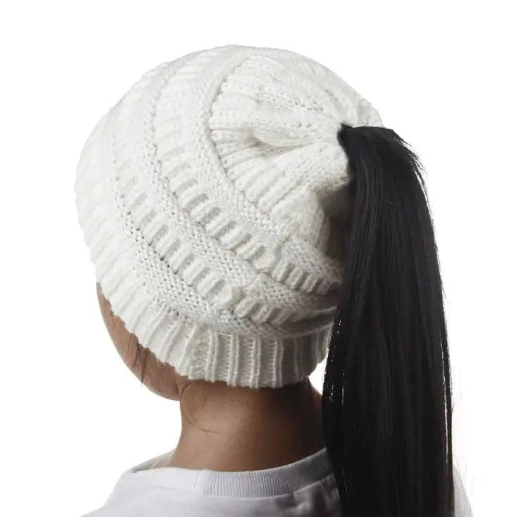 Knitted Ponytail Hat, Women's Wool Hat Fashion-Childwhite3pcs-21