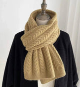 Korean Version Of Solid Color Knitted Wool Warm Scarf In-Khaki-4