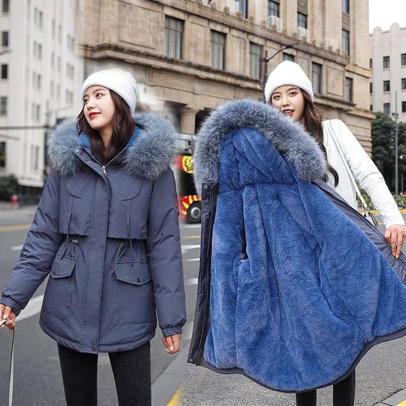 Korean women's cotton coat-Greyblue-3