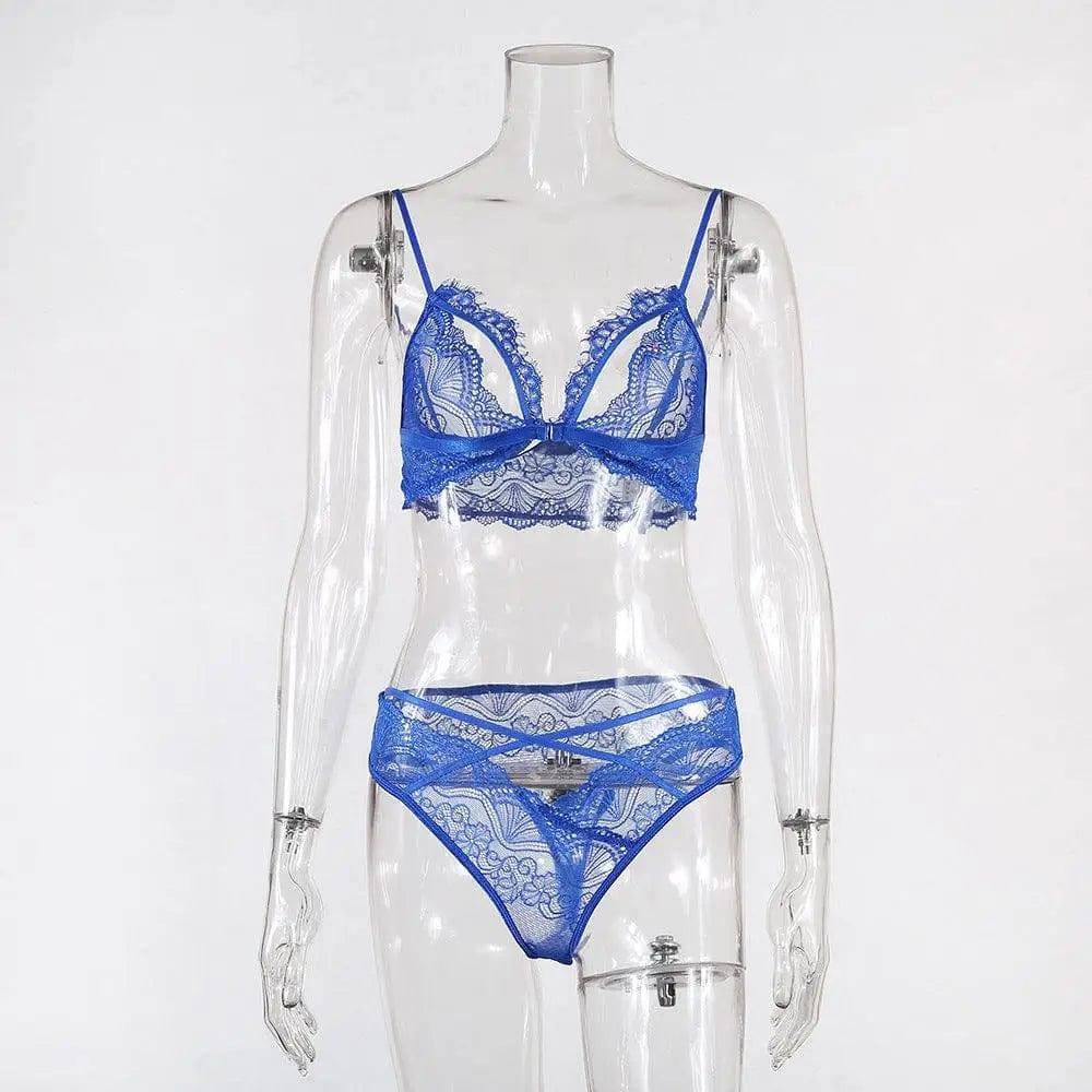 Lace bra set-Blue-3