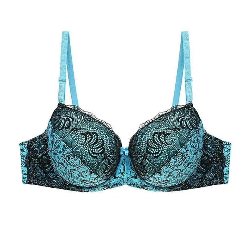 Lace Print Color Block Lingerie-Blue-6