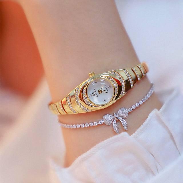 Ladies Gold Watch Diamond Wristwatch Female Fashion Bracelet-Golden-4