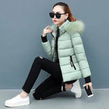 Ladies large fur collar padded down jacket-14