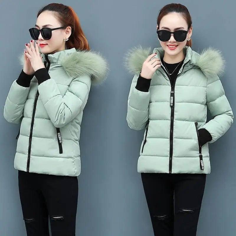 Ladies large fur collar padded down jacket-7