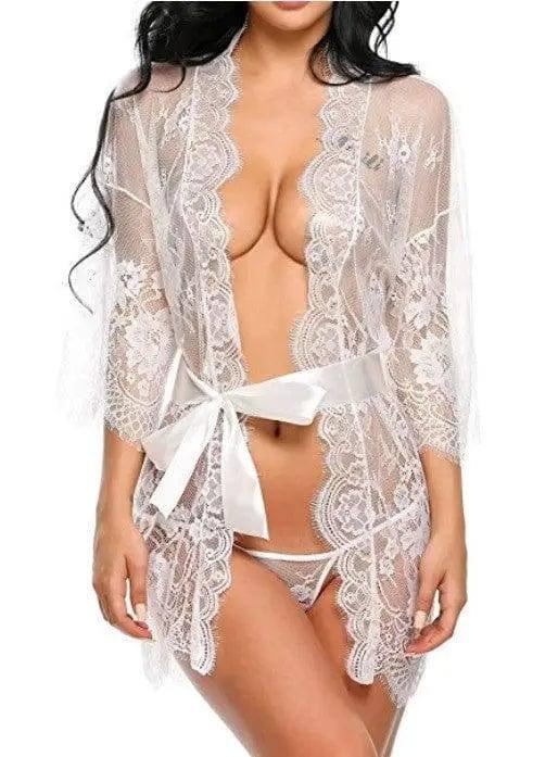 Ladies sexy kimono-style lingerie-White-1