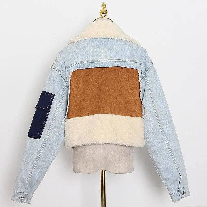 Lamb wool loose thick denim jacket-3