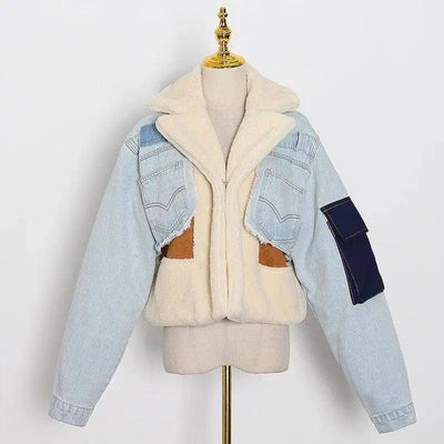 Lamb wool loose thick denim jacket-6