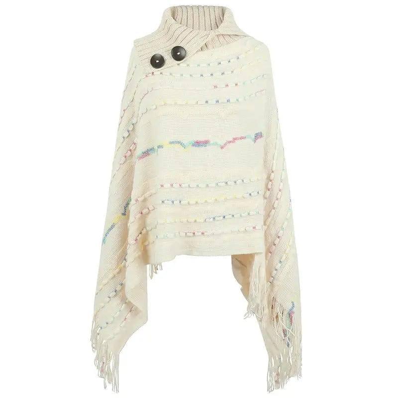 Lapel Button Pullover Shawl Women's Knitted Cape-Apricot-7