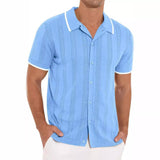 Lapel Short-sleeved Shirt Summer Fashion Casual Stitching Green / 3XL-Sky Blue-4