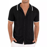 Lapel Short-sleeved Shirt Summer Fashion Casual Stitching-Black-5