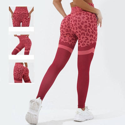 Leopard Print Fitness Pants For Women High Waist Butt Black / L-1