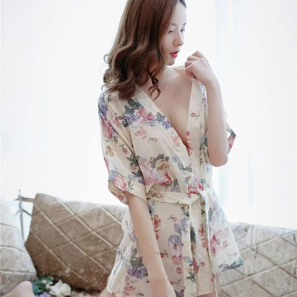 Lingerie Sexy Pajamas Transparent Chiffon Bathrobe Kimono-2