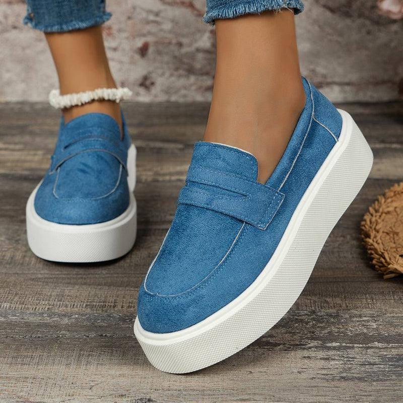 New Loafers Platform Round Toe Slip-on Shoes For Women Outdoor Casual Walking Shoes-Blue-1