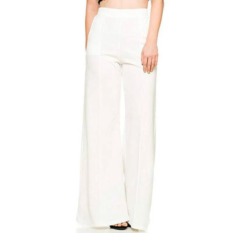 Loose Casual Trousers Women's Flared Pants-White-2