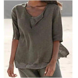 LOVEMI - Lovemi - All-match Women's Mid-sleeve V-neck Solid Color