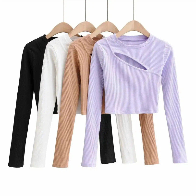 Cropped Knit Sweaters with Long Sleeves-1