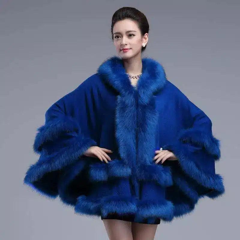 LOVEMI - Lovemi - Autumn And Winter Fox Fur Hooded Cape Cape Ladies